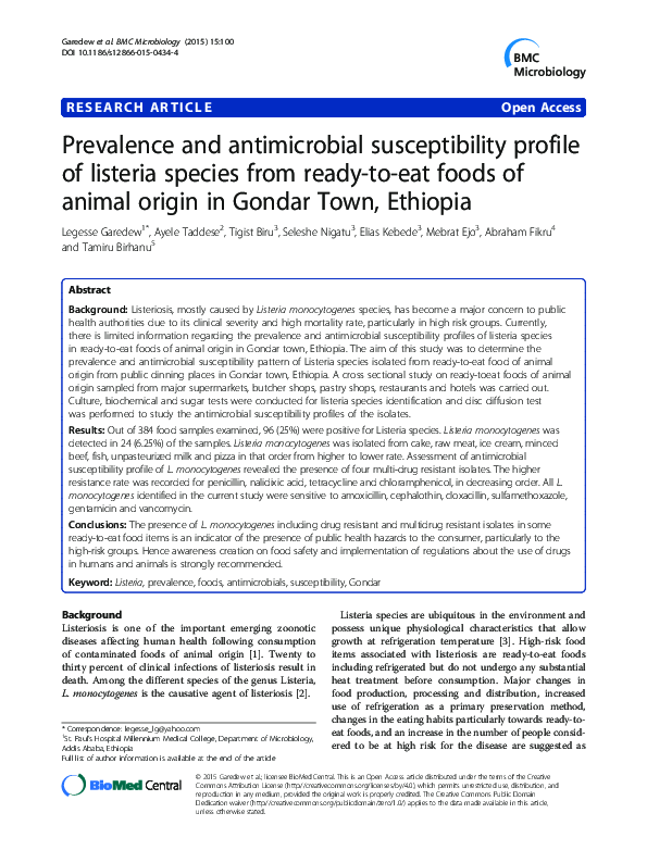 (PDF) Prevalence and antimicrobial susceptibility profile of listeria ...
