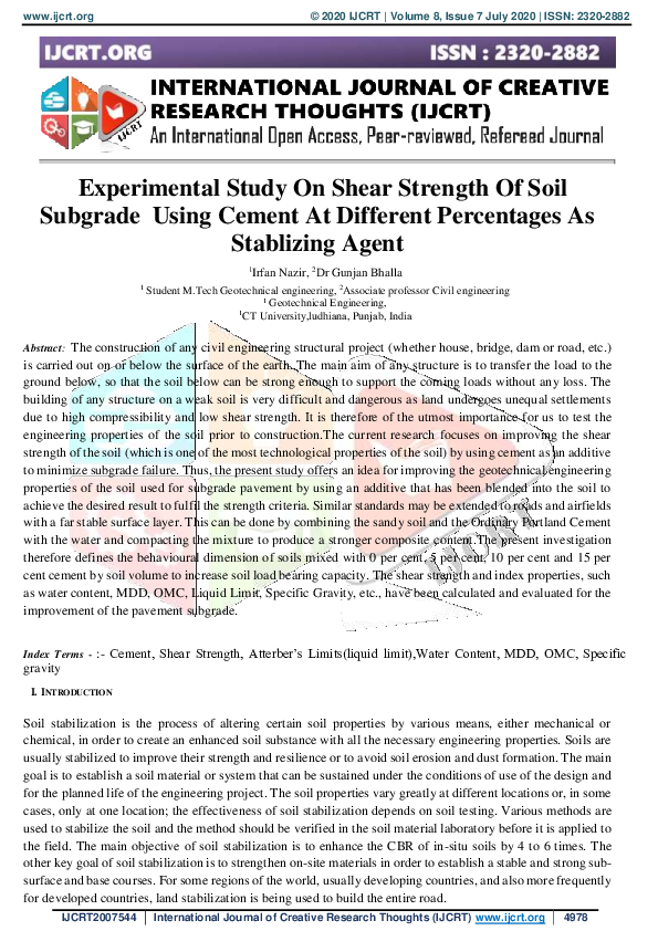 (PDF) Experimental Study on Shear Strength of Soil Subgrade Using ...