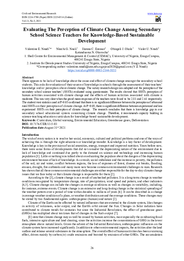 (PDF) Evaluating The Perception of Climate Change Among Secondary ...