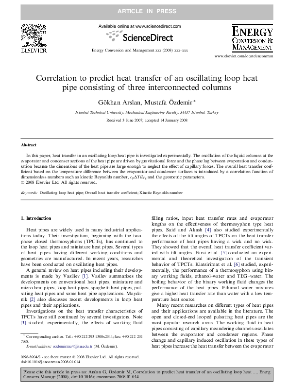 (PDF) Correlation to predict heat transfer of an oscillating loop heat ...