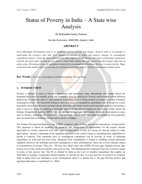 (PDF) Status of Poverty in India – A State wise Analysis