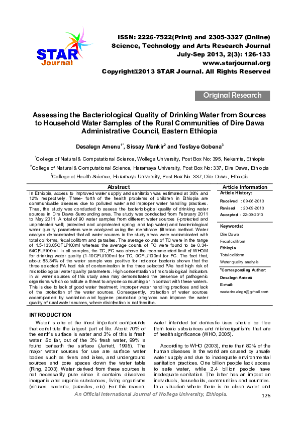 (PDF) Assessing the Bacteriological Quality of Drinking Water from ...