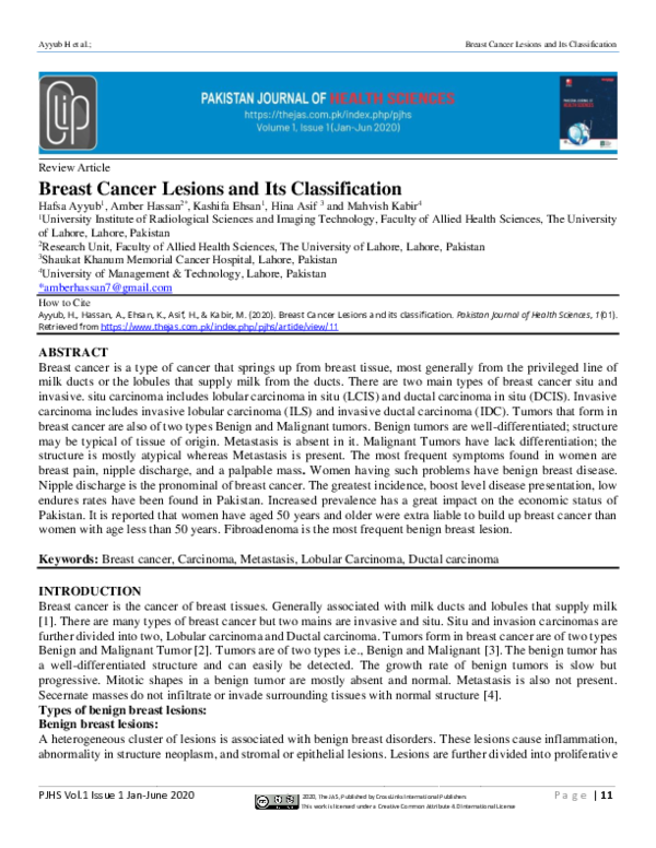 (PDF) Breast Cancer Lesions and its classification