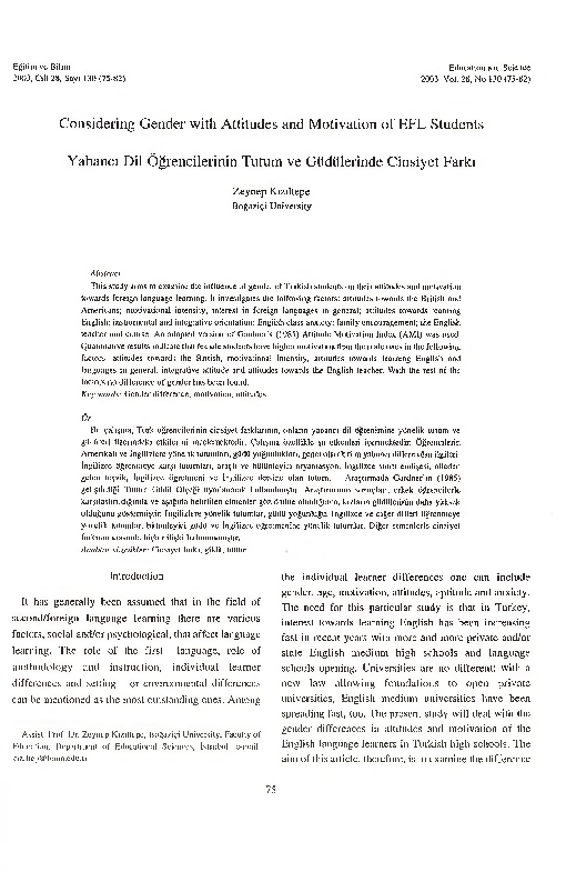 (PDF) Considering Gender with Attitudes and Motivation of EFL Students ...