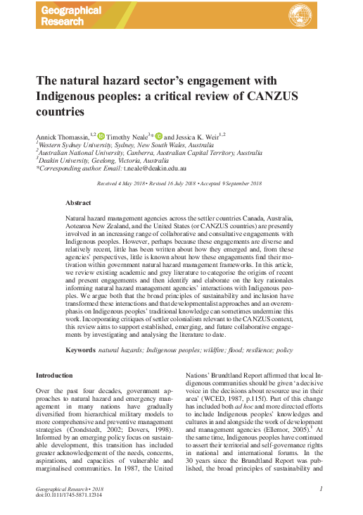 (PDF) The natural hazard sector's engagement with Indigenous peoples: a ...