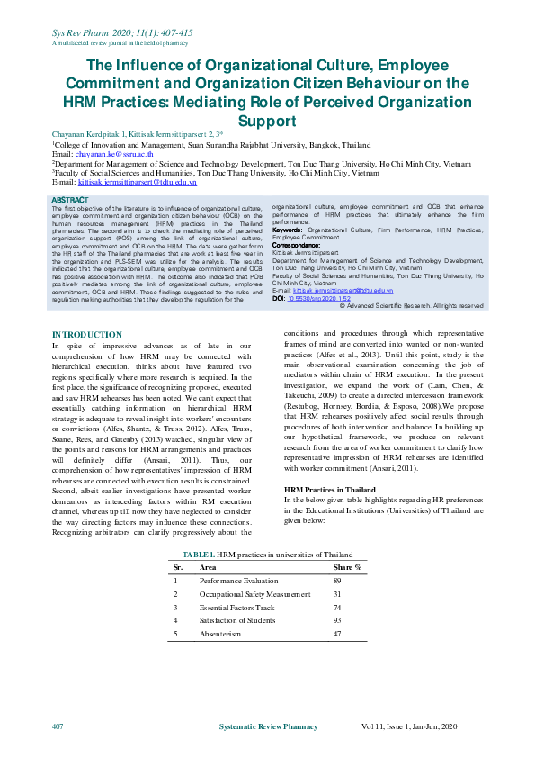 (PDF) The Influence of Organizational Culture, Employee Commitment and ...