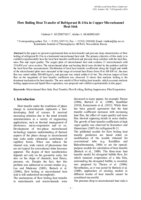 (PDF) Flow Boiling Heat Transfer of Refrigerant R-134a in Copper ...