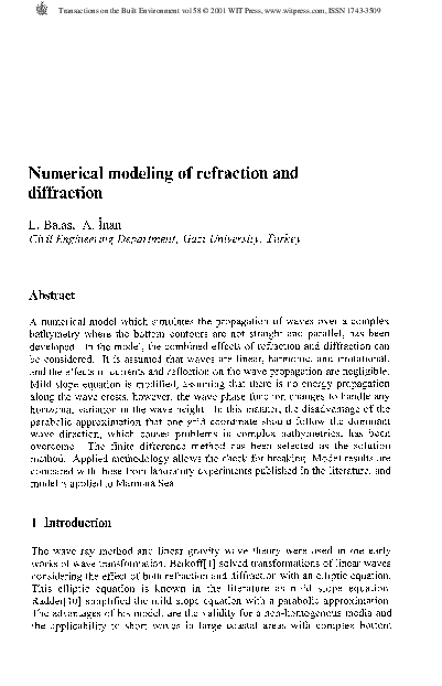 (PDF) Numerical Modeling Of Refraction And Diffraction