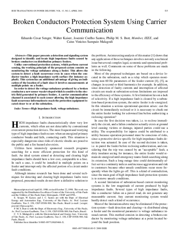 (PDF) Broken conductors protection system using carrier communication