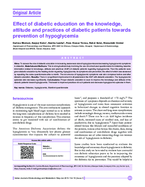 (PDF) Effect of diabetic education on the knowledge, attitude and ...