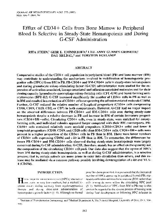 (PDF) Efflux of CD34+ Cells from Bone Marrow to Peripheral Blood Is ...