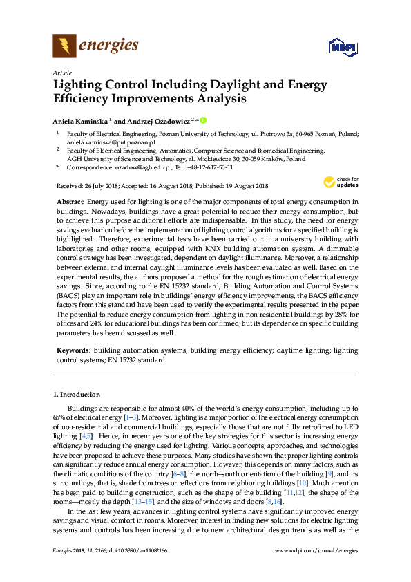 (PDF) Lighting Control Including Daylight and Energy Efficiency ...