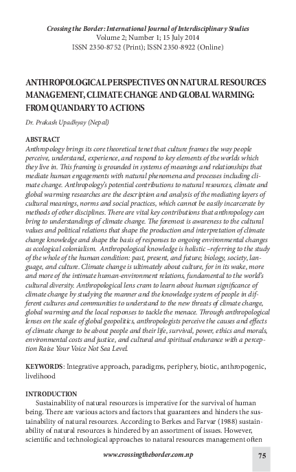 (PDF) Anthropological Perspectives on Natural Resources Management ...