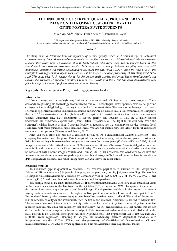 (PDF) The Influence of Service Quality, Price and Brand Image on ...
