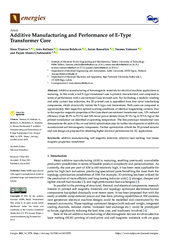 (PDF) Additive Manufacturing and Performance of E-Type Transformer Core