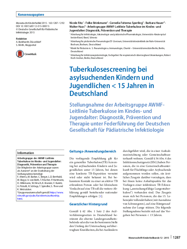 (PDF) Tuberkulosescreening bei asylsuchenden Kindern und Jugendlichen ...