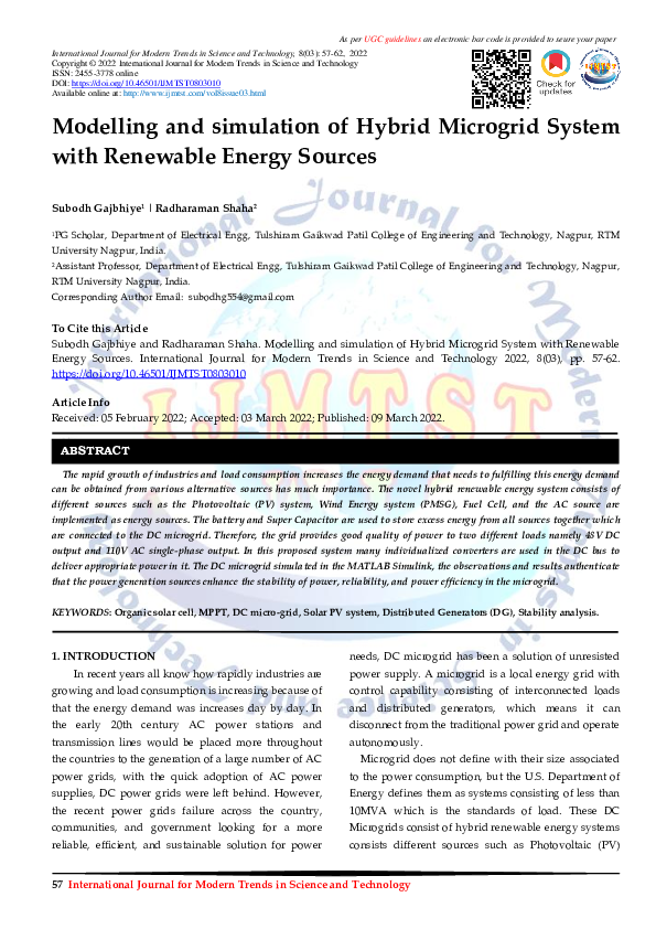 (PDF) Modelling and simulation of Hybrid Microgrid System with ...