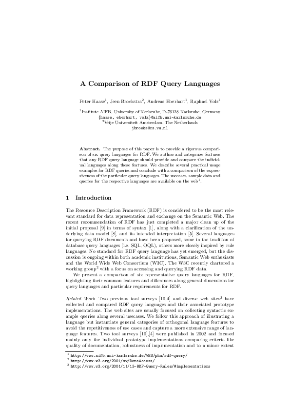 (PDF) A Comparison of RDF Query Languages