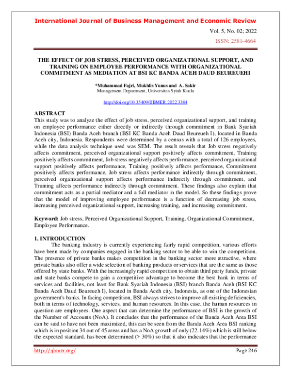 (PDF) The Effect of Job Stress, Perceived Organizational Support, and ...