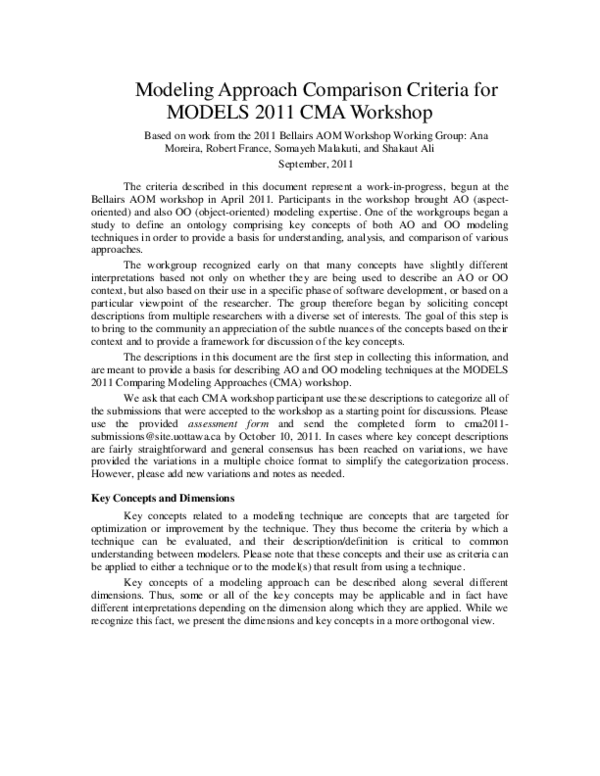 (PDF) Modeling Approach Comparison Criteria for MODELS 2011 CMA Workshop