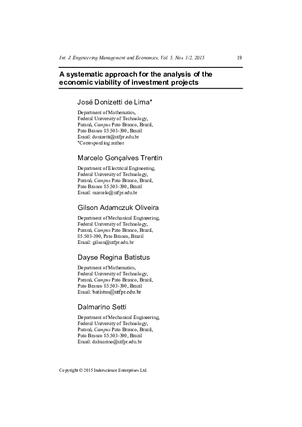 (PDF) A systematic approach for the analysis of the economic viability ...