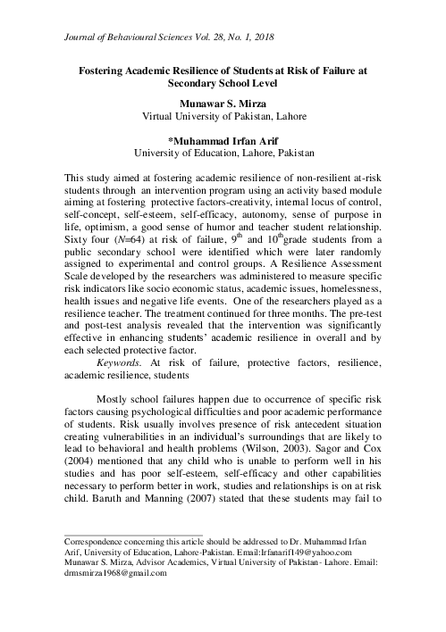 (PDF) Fostering Academic Resilience of Students at Risk of Failure at ...