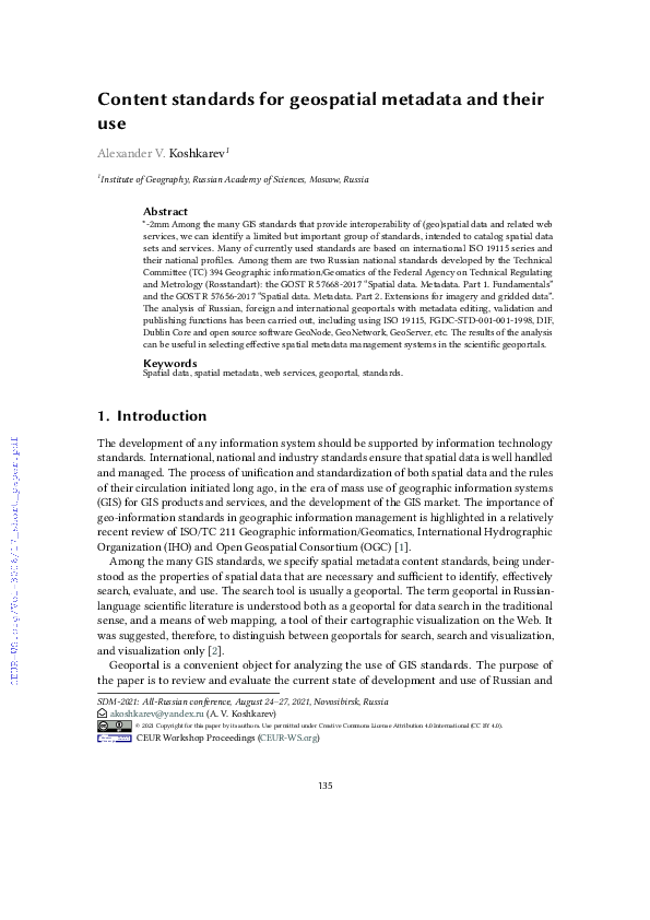 (PDF) Content standards for geospatial metadata and their use