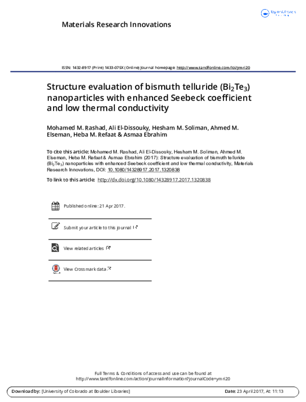 (PDF) Structure evaluation of bismuth telluride (Bi2Te3) nanoparticles ...