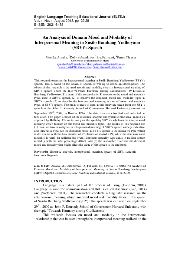 (PDF) An Analysis of Domain Mood and Modality of Interpersonal Meaning ...
