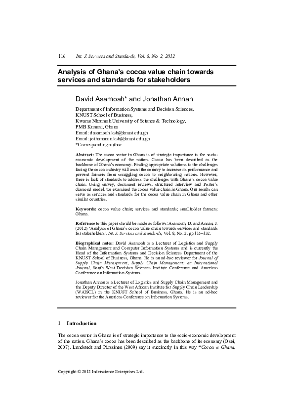 (PDF) Analysis of Ghana's cocoa value chain towards services and standards for stakeholders