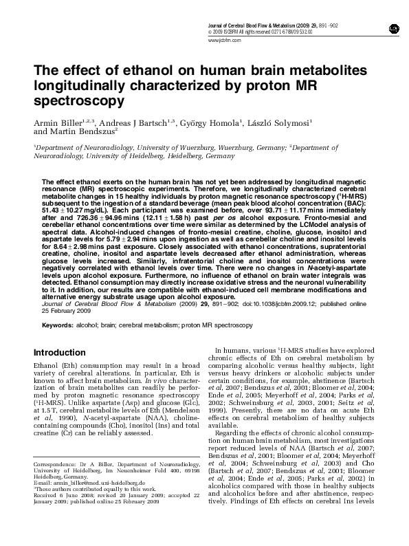 (PDF) The Effect of Ethanol on Human Brain Metabolites Longitudinally ...