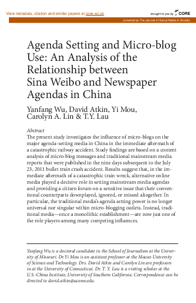 (PDF) Agenda setting and micro-blog use: An analysis of the ...