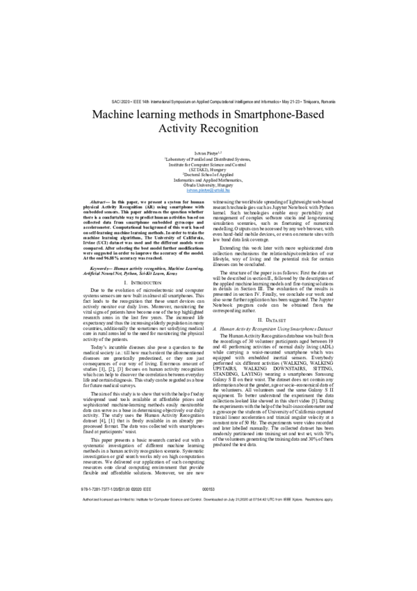 (PDF) Machine learning methods in Smartphone-Based Activity Recognition