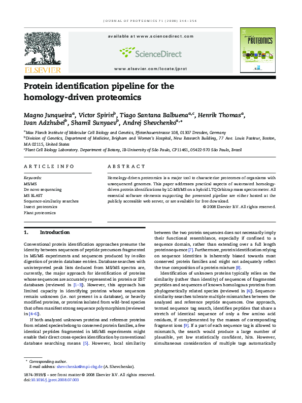 (PDF) Protein identification pipeline for the homology-driven ...