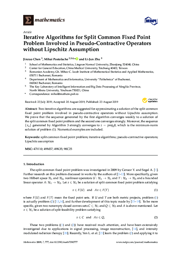 (PDF) Iterative Algorithms for Split Common Fixed Point Problem ...