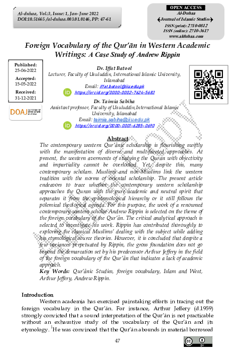 (PDF) Foreign Vocabulary of the Qur'ān in Western Academic Writings: A ...