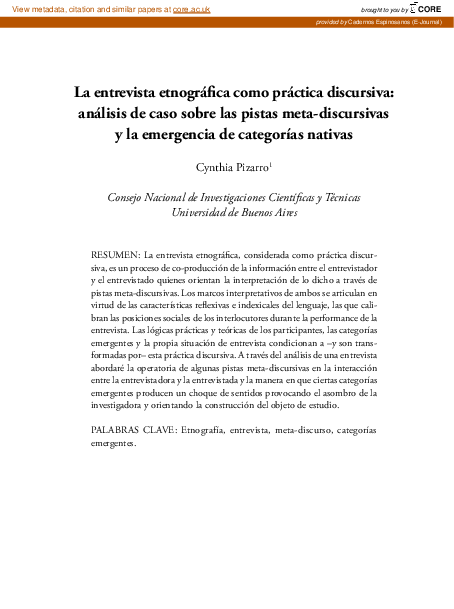 (PDF) The ethnographic interview as discursive practice: analysis of ...