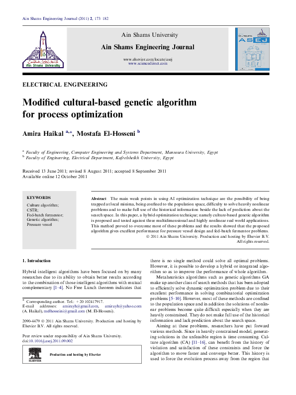 (PDF) Modified cultural-based genetic algorithm for process optimization