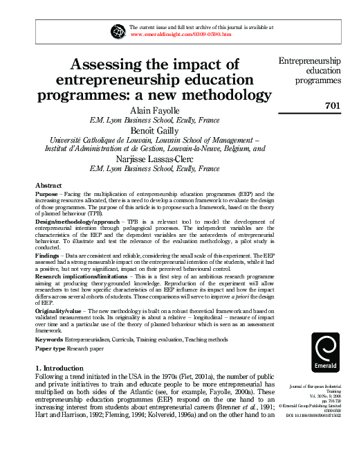 (PDF) Assessing the impact of entrepreneurship education programmes: a ...