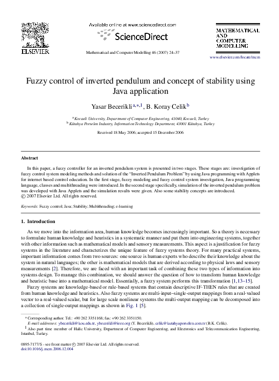 (PDF) Fuzzy control of inverted pendulum and concept of stability using ...