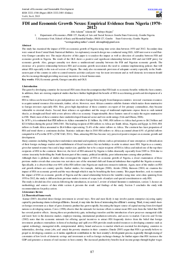 (PDF) FDI and Economic Growth Nexus: Empirical Evidence from Nigeria ...