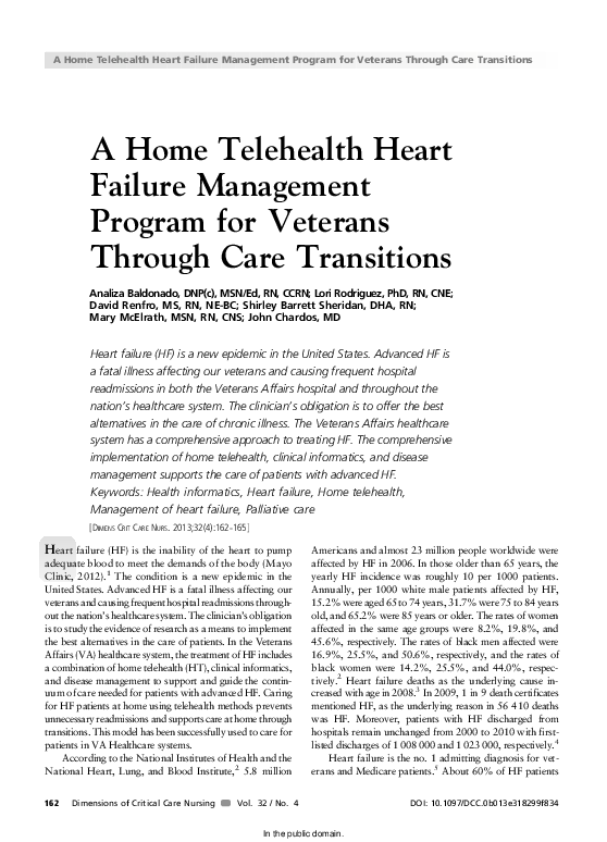 (PDF) A Home Telehealth Heart Failure Management Program for Veterans ...
