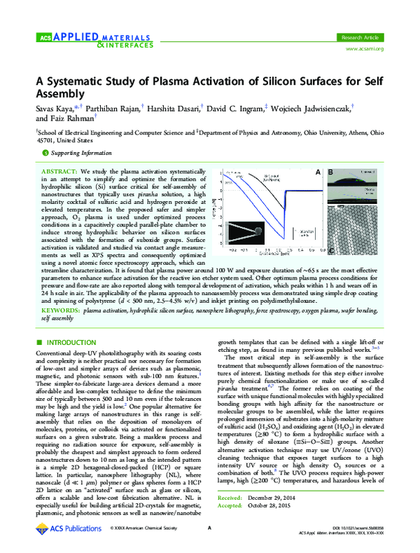 (PDF) A Systematic Study of Plasma Activation of Silicon Surfaces for ...