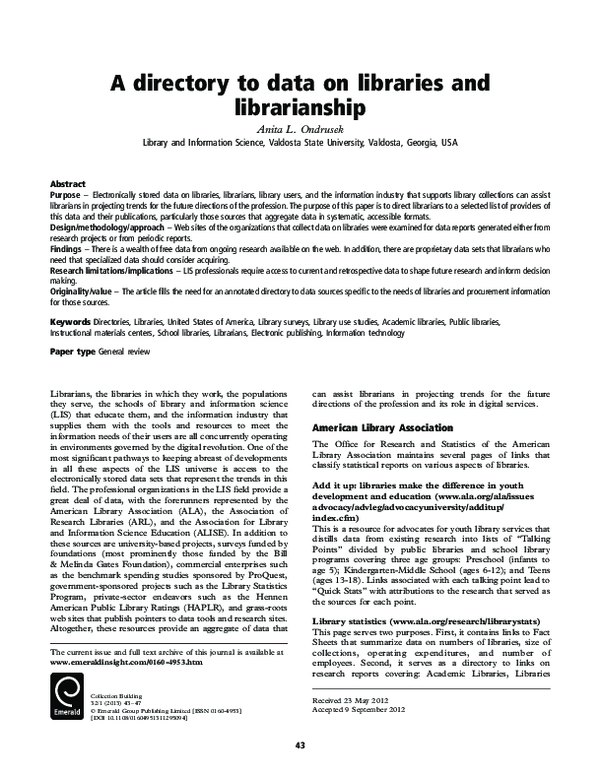 (PDF) A directory to data on libraries and librarianship