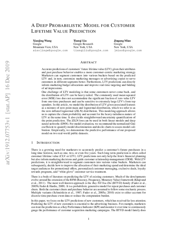 (PDF) A Deep Probabilistic Model for Customer Lifetime Value Prediction
