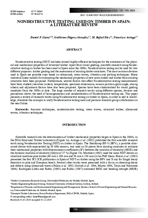 (PDF) Nondestructive testing used on timber in spain a literature