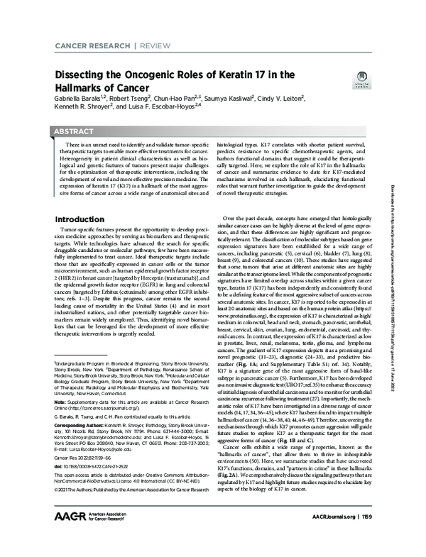 (PDF) Dissecting the Oncogenic Roles of Keratin 17 in the Hallmarks of ...