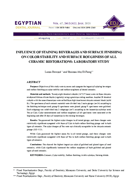 (PDF) Influence of staining beverages and surface finishing on color ...