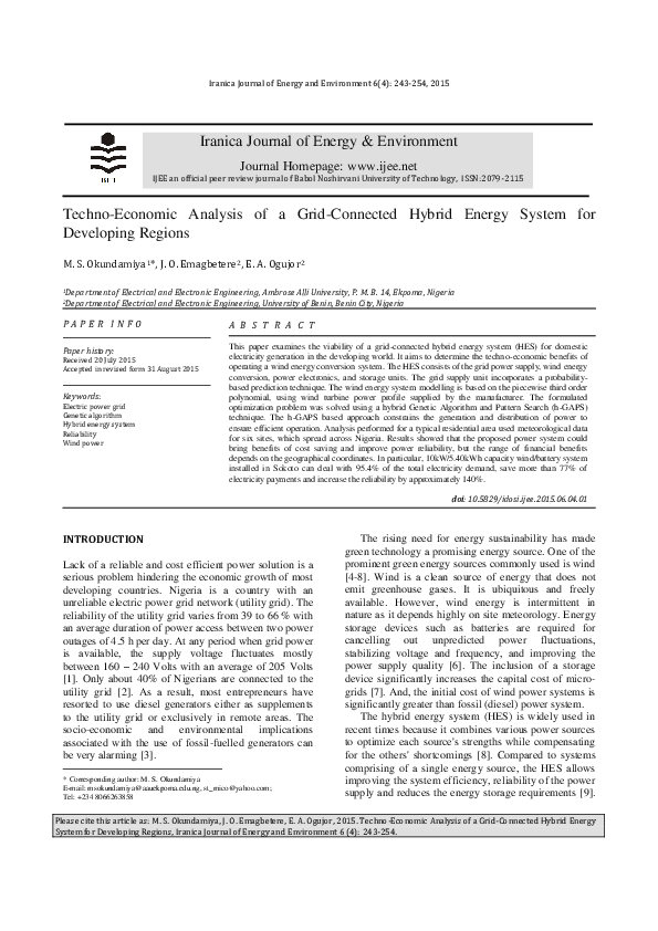 (PDF) Techno-Economic Analysis of a Grid-Connected Hybrid Energy System ...