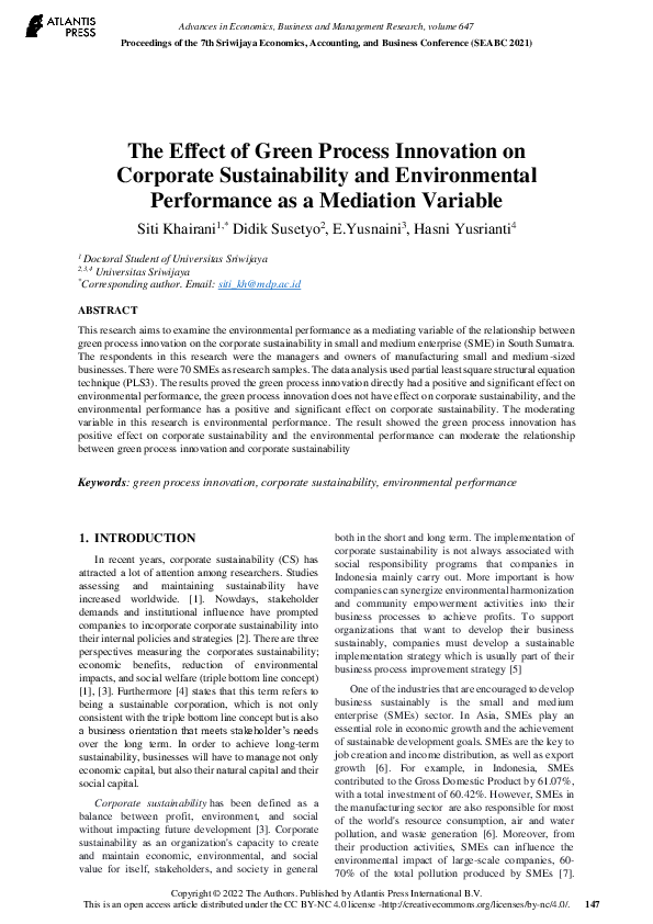 (PDF) The Effect of Green Process Innovation on Corporate ...